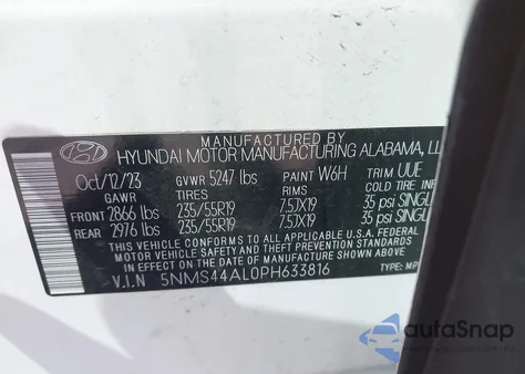 2023 Hyundai Santa Fe Limited z USA, uszkodzony, nr VIN 5NMS44AL0PH633816